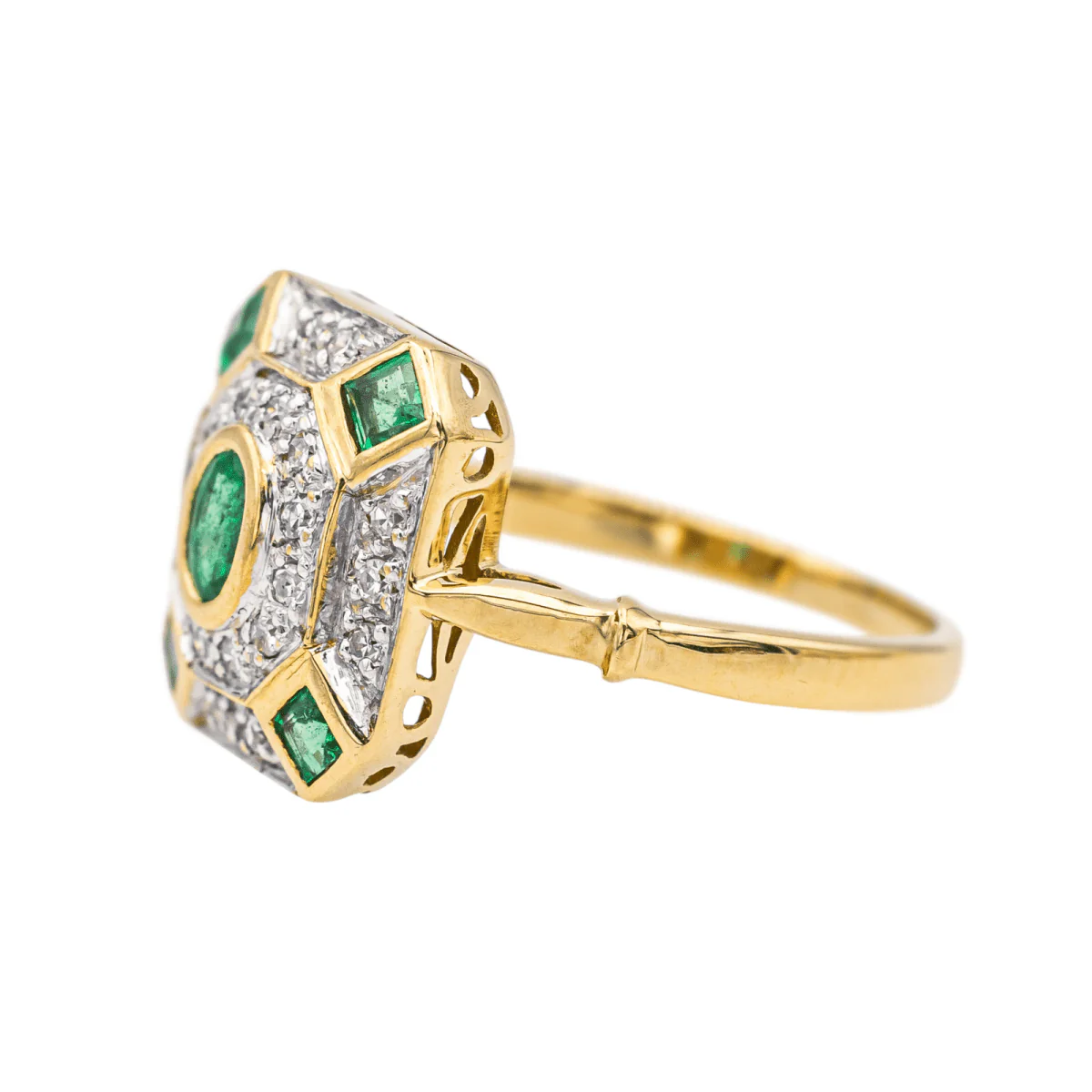 Bague en or jaune, or blanc, émeraudes et diamants - Image 4