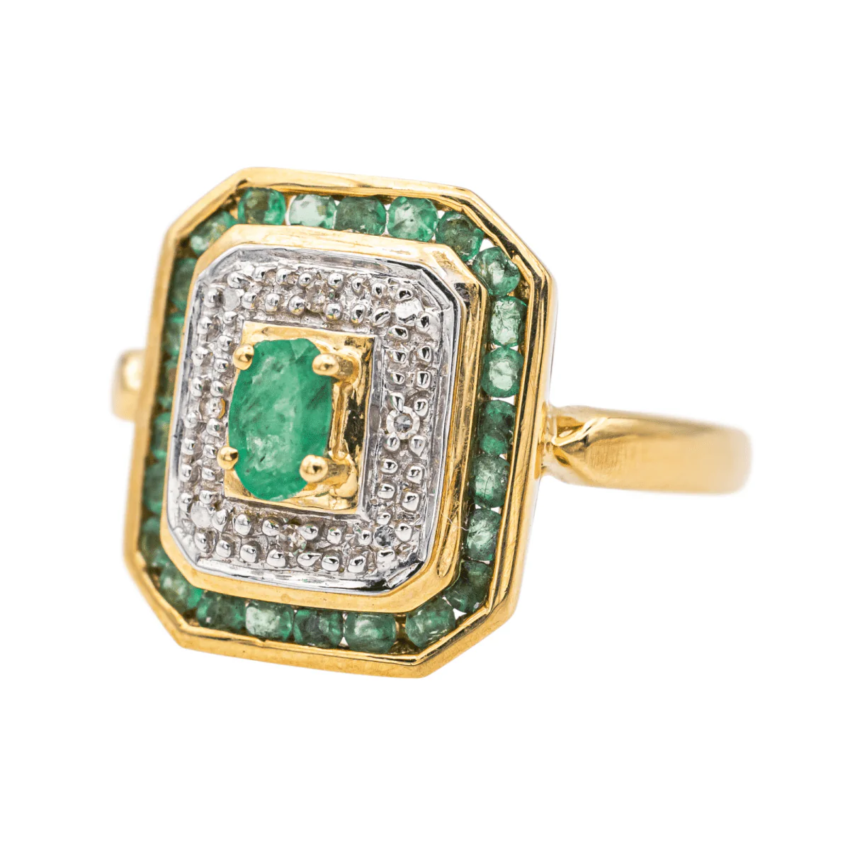 Bague en or jaune, or blanc, émeraudes et diamants - Image 3