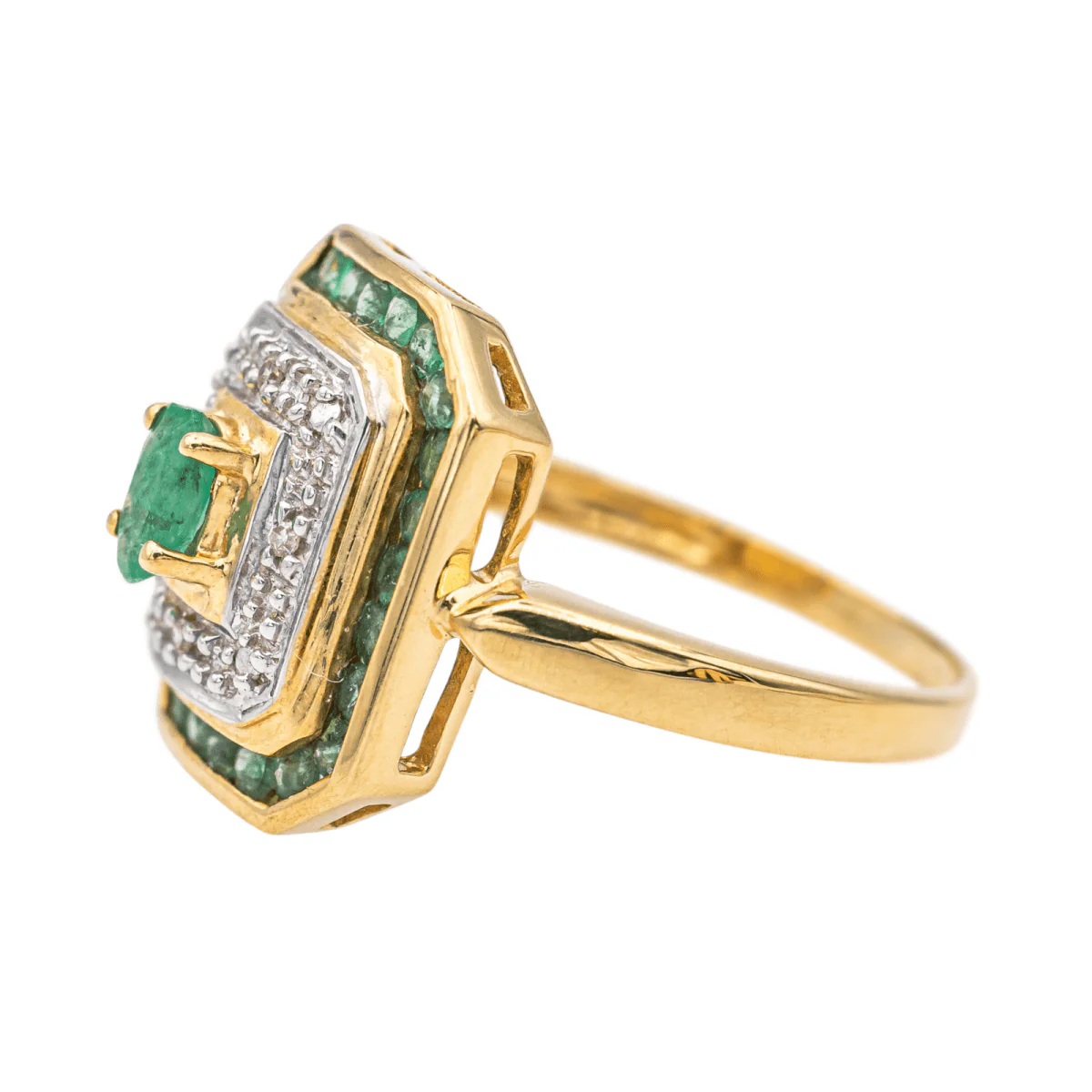 Bague en or jaune, or blanc, émeraudes et diamants - Image 4