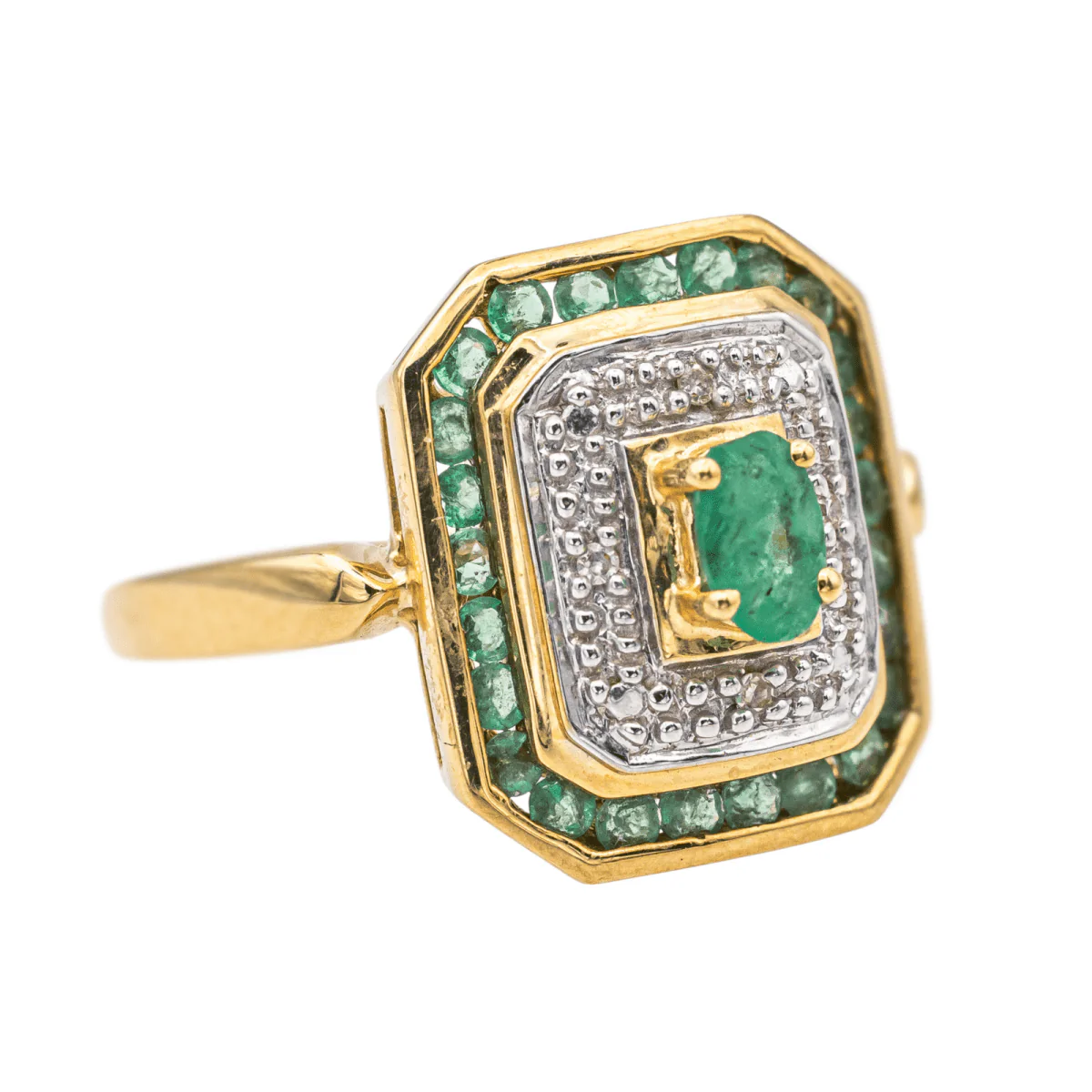 Bague en or jaune, or blanc, émeraudes et diamants - Image 7