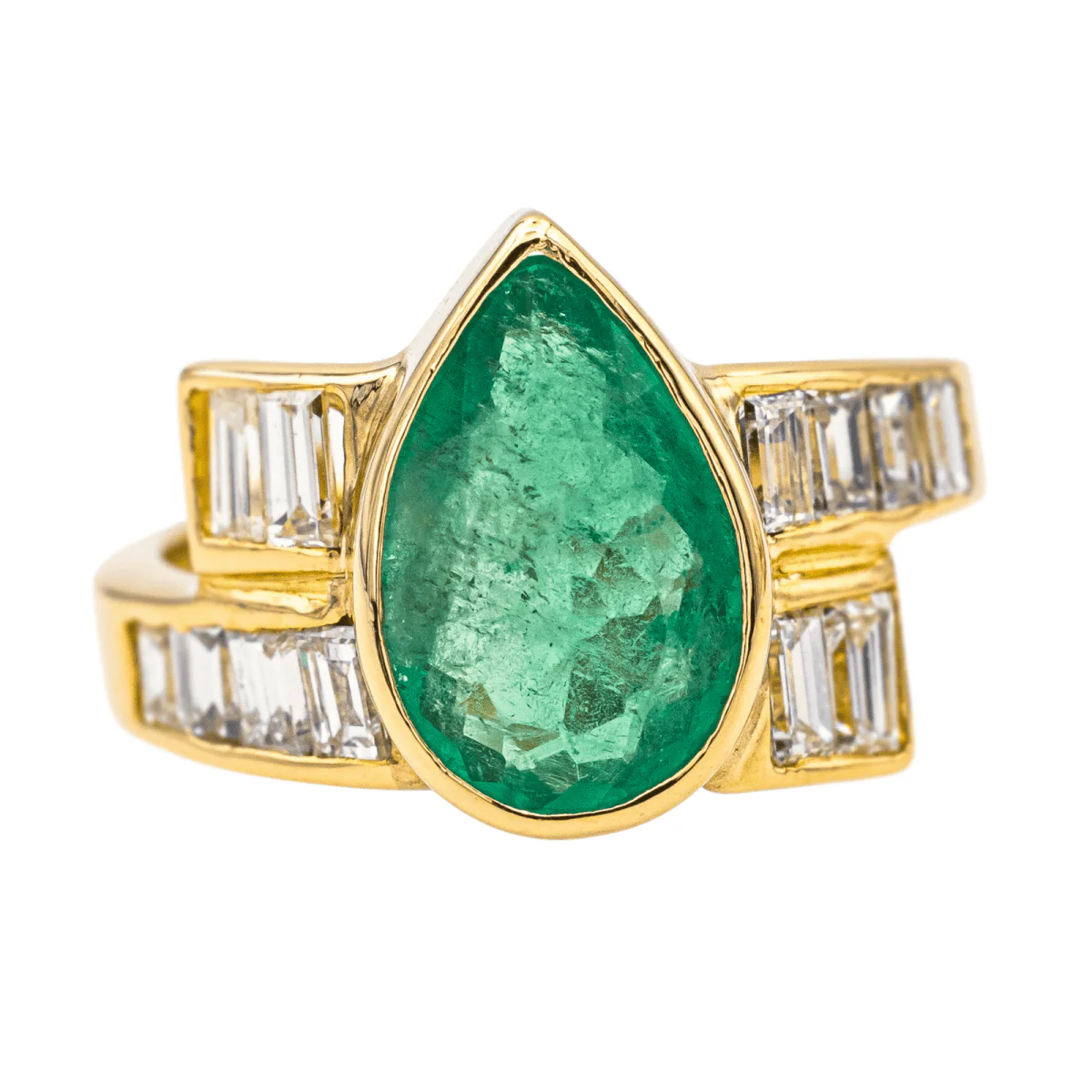 Bague Solitaire en or jaune, émeraude et diamants
