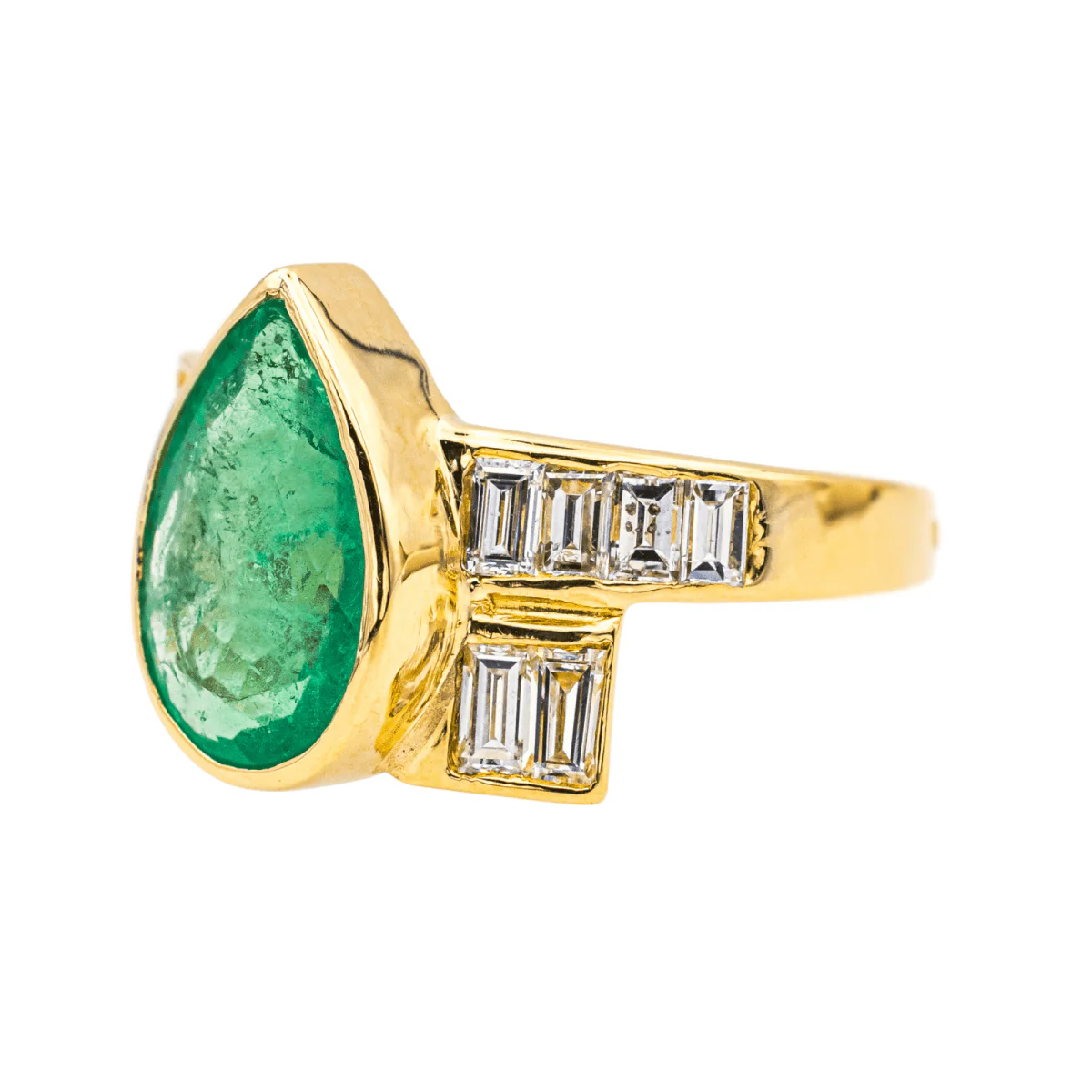 Bague Solitaire en or jaune, émeraude et diamants - Image 3
