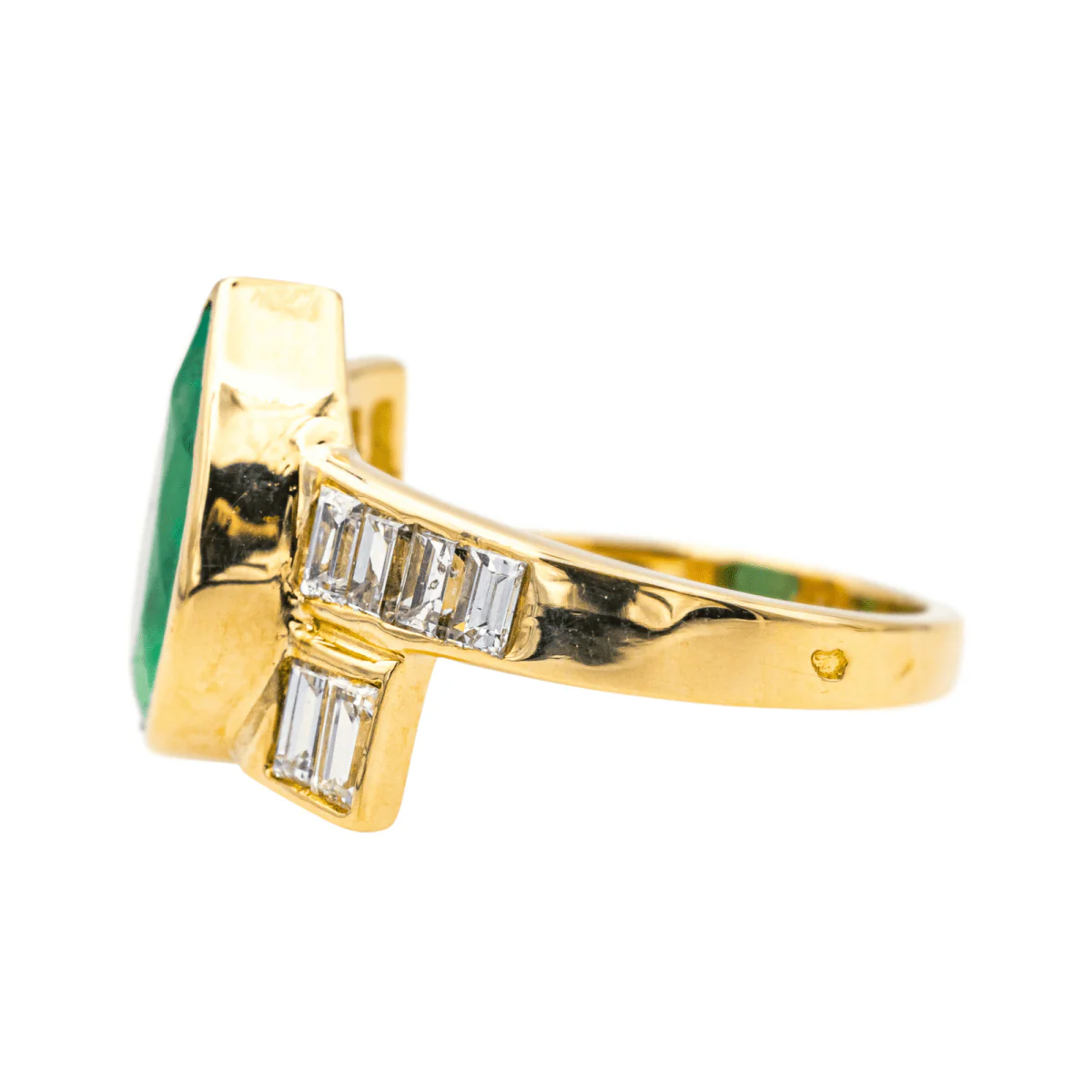 Bague Solitaire en or jaune, émeraude et diamants - Image 4