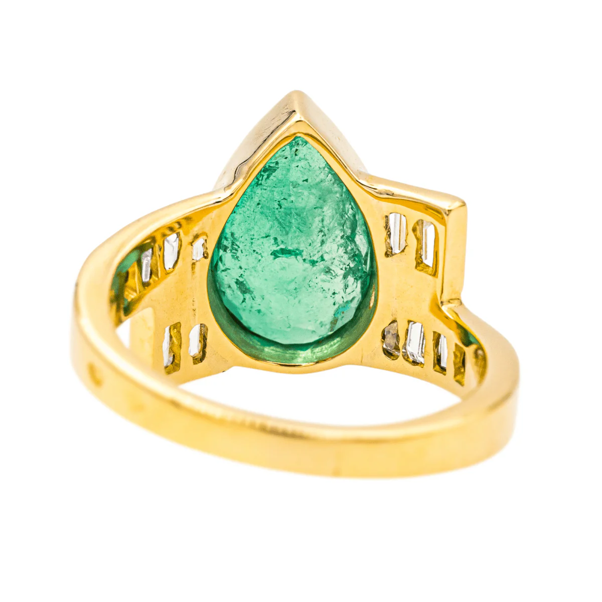 Bague Solitaire en or jaune, émeraude et diamants - Image 5