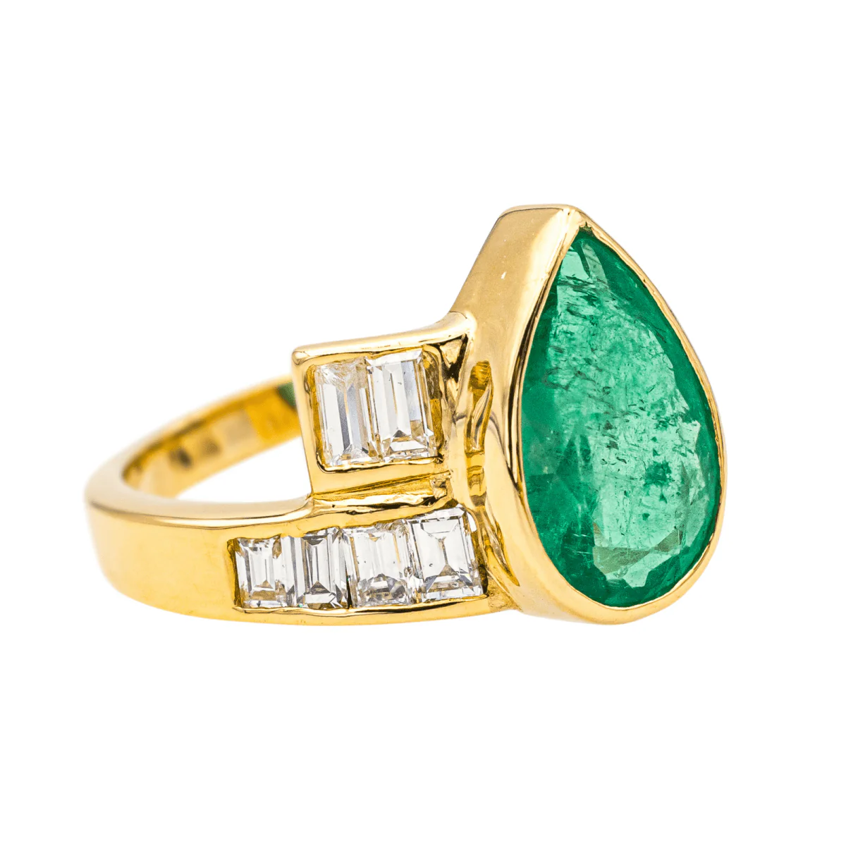 Bague Solitaire en or jaune, émeraude et diamants - Image 6