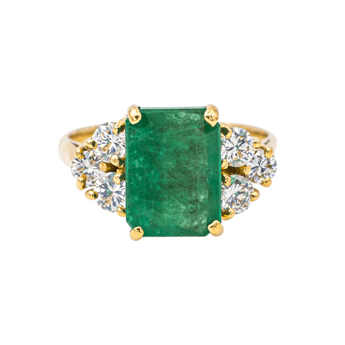 Bague Entourage en or jaune, émeraude et diamants