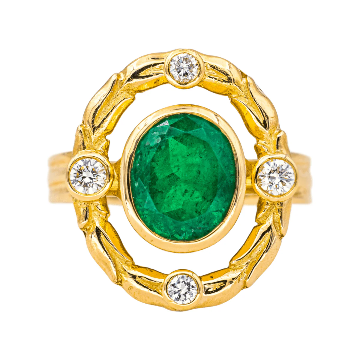 Bague Cocktail en or jaune, émeraude et diamants
