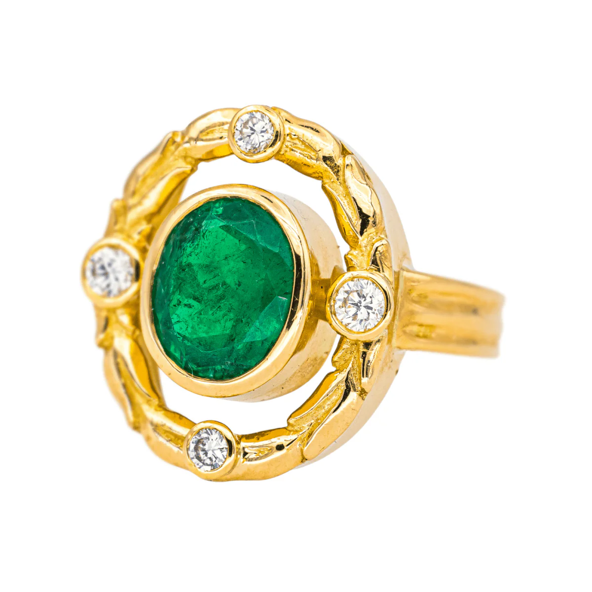 Bague Cocktail en or jaune, émeraude et diamants - Image 3