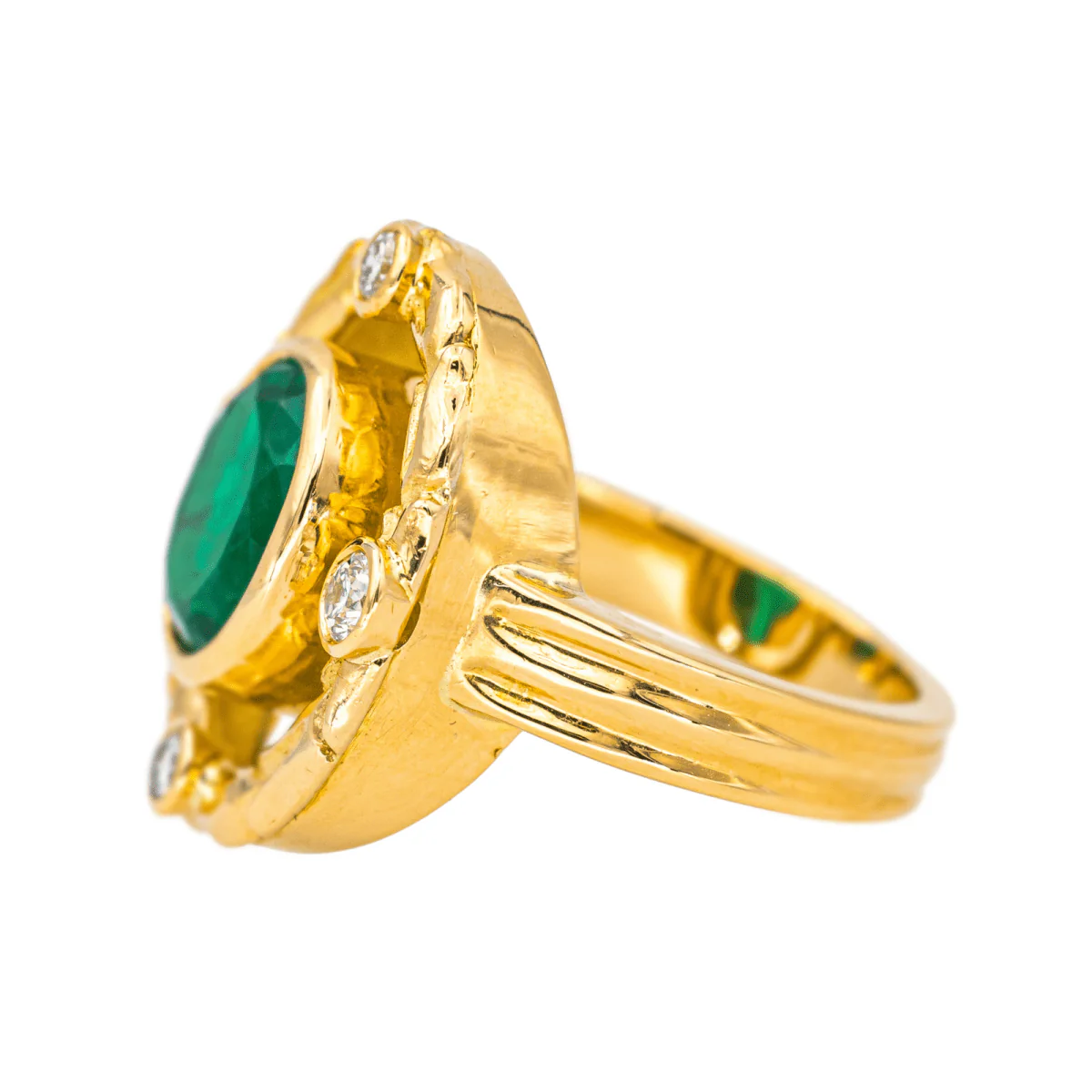 Bague Cocktail en or jaune, émeraude et diamants - Image 4