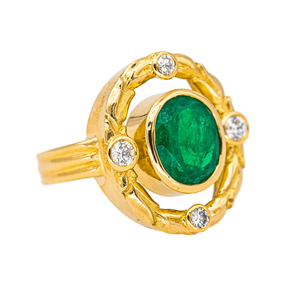 Bague Cocktail en or jaune, émeraude et diamants - Image 7