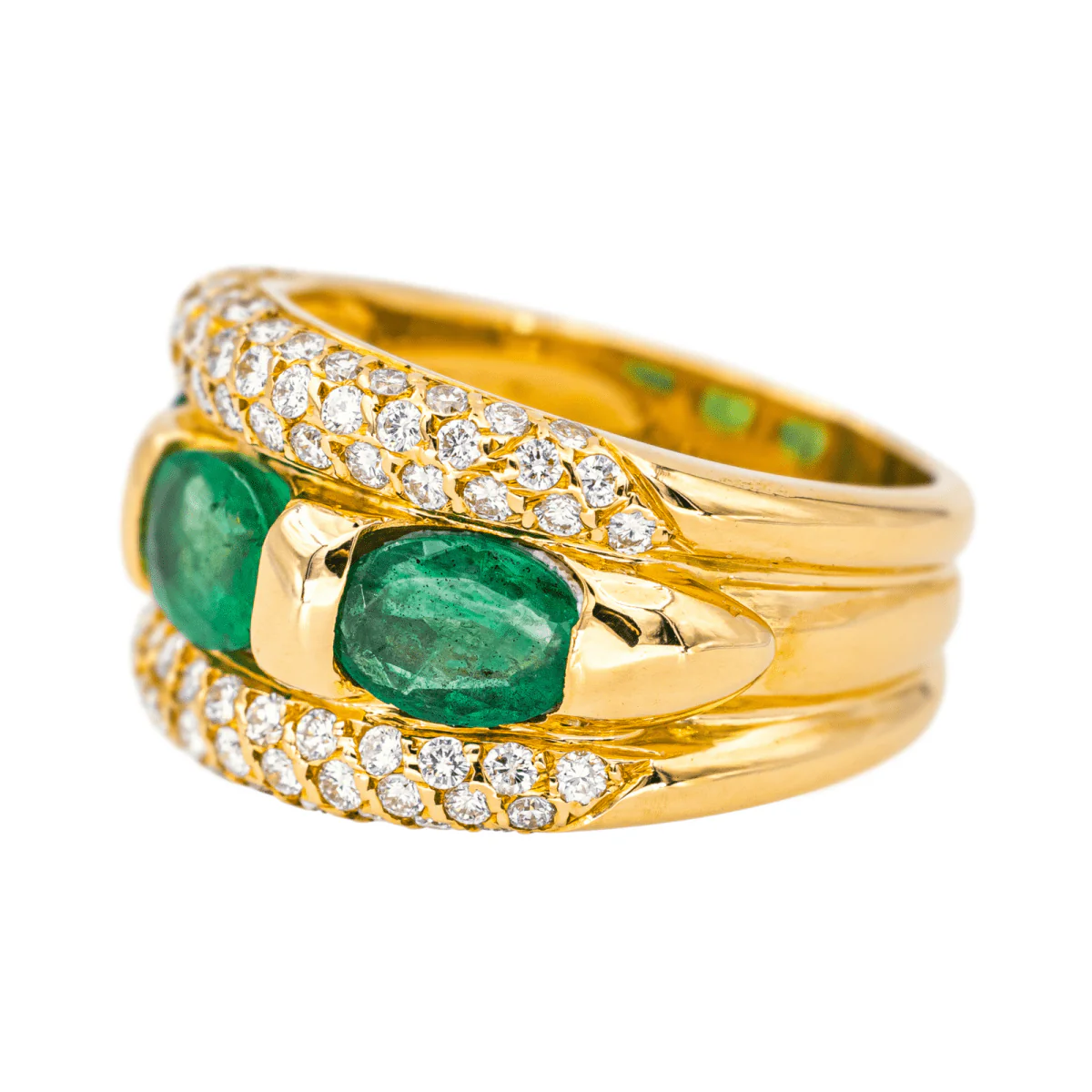 Bague Jonc en or jaune, émeraudes et diamants - Image 4