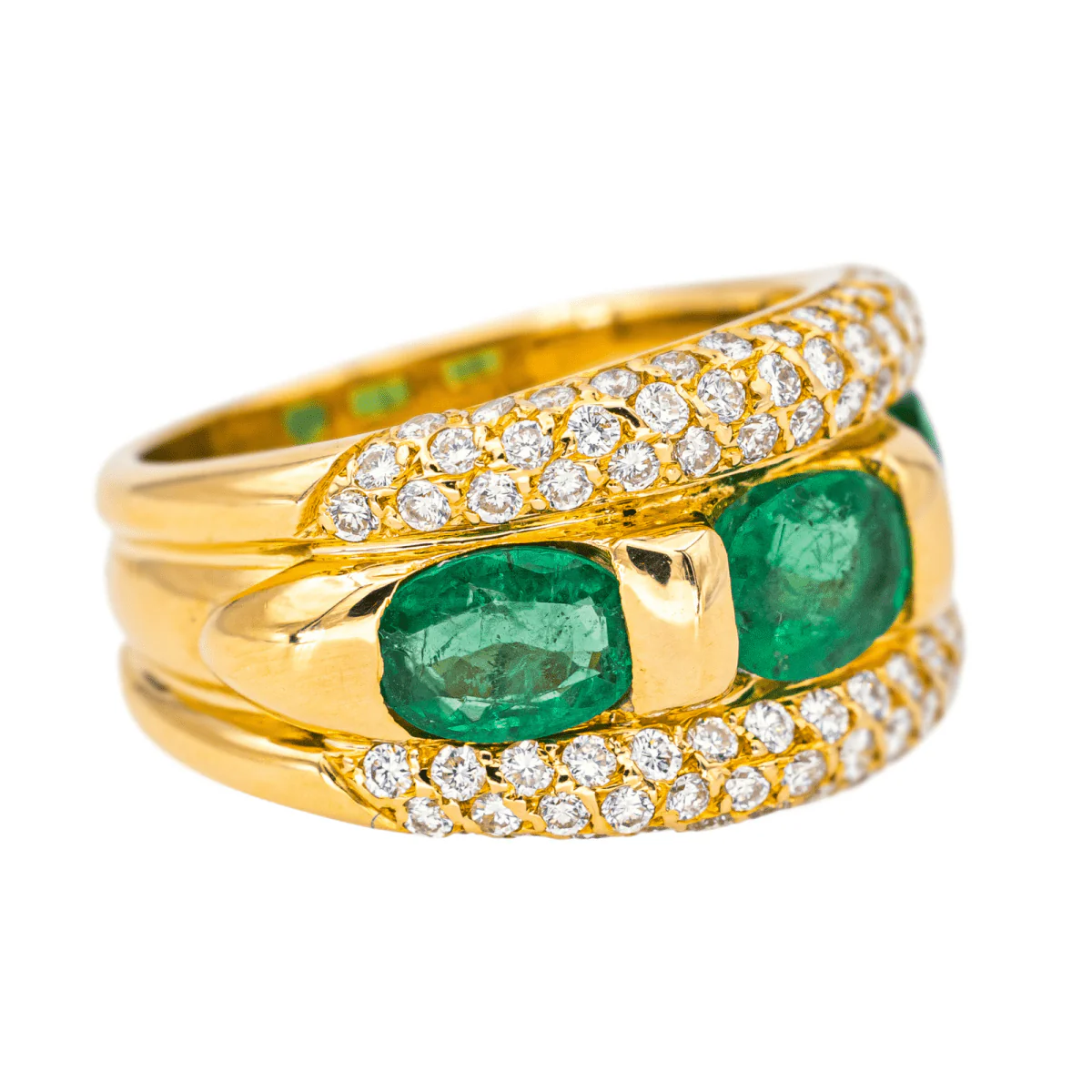 Bague Jonc en or jaune, émeraudes et diamants - Image 6