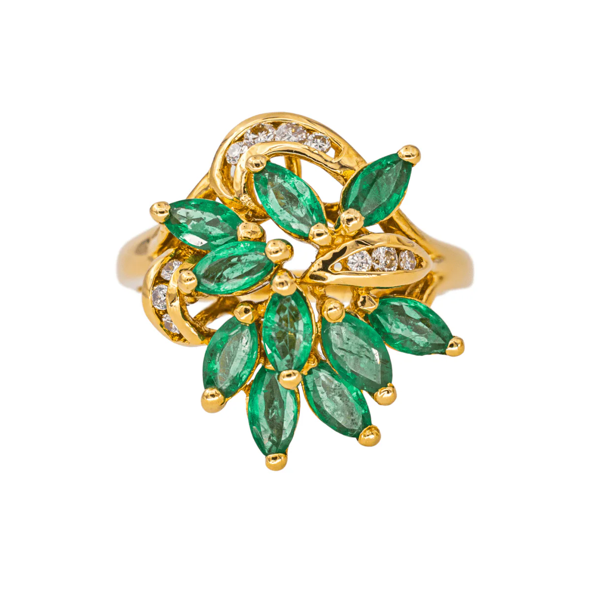 Bague Cocktail en or jaune, émeraudes et diamants