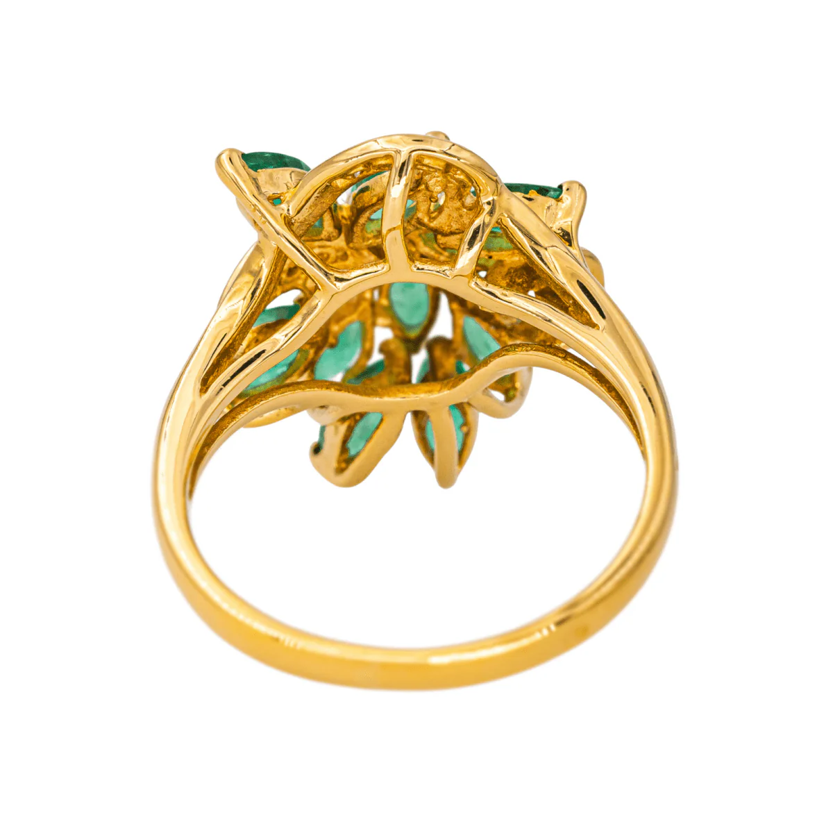Bague Cocktail en or jaune, émeraudes et diamants - Image 5