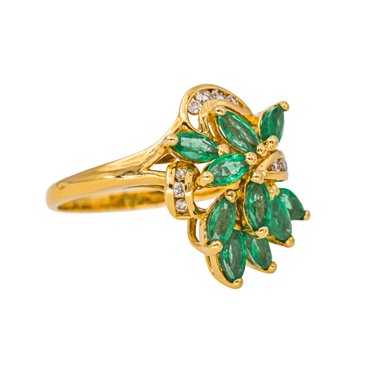 Bague Cocktail en or jaune, émeraudes et diamants - Image 6