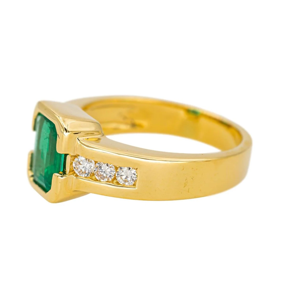 Bague Solitaire en or jaune, émeraude et diamants - Image 4