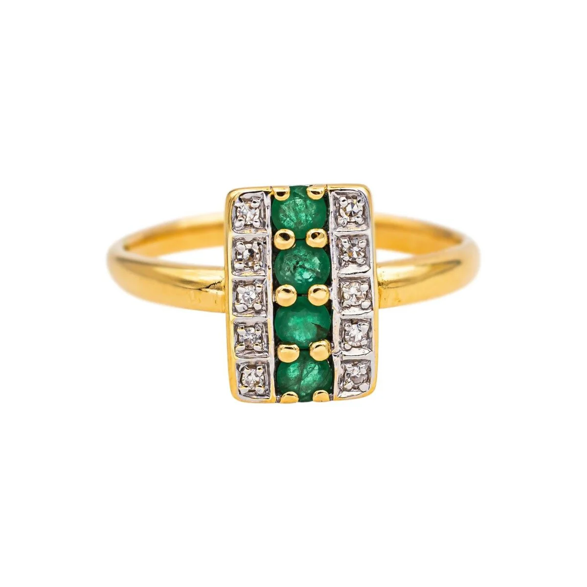 Bague en or blanc, or jaune, émeraudes et diamants