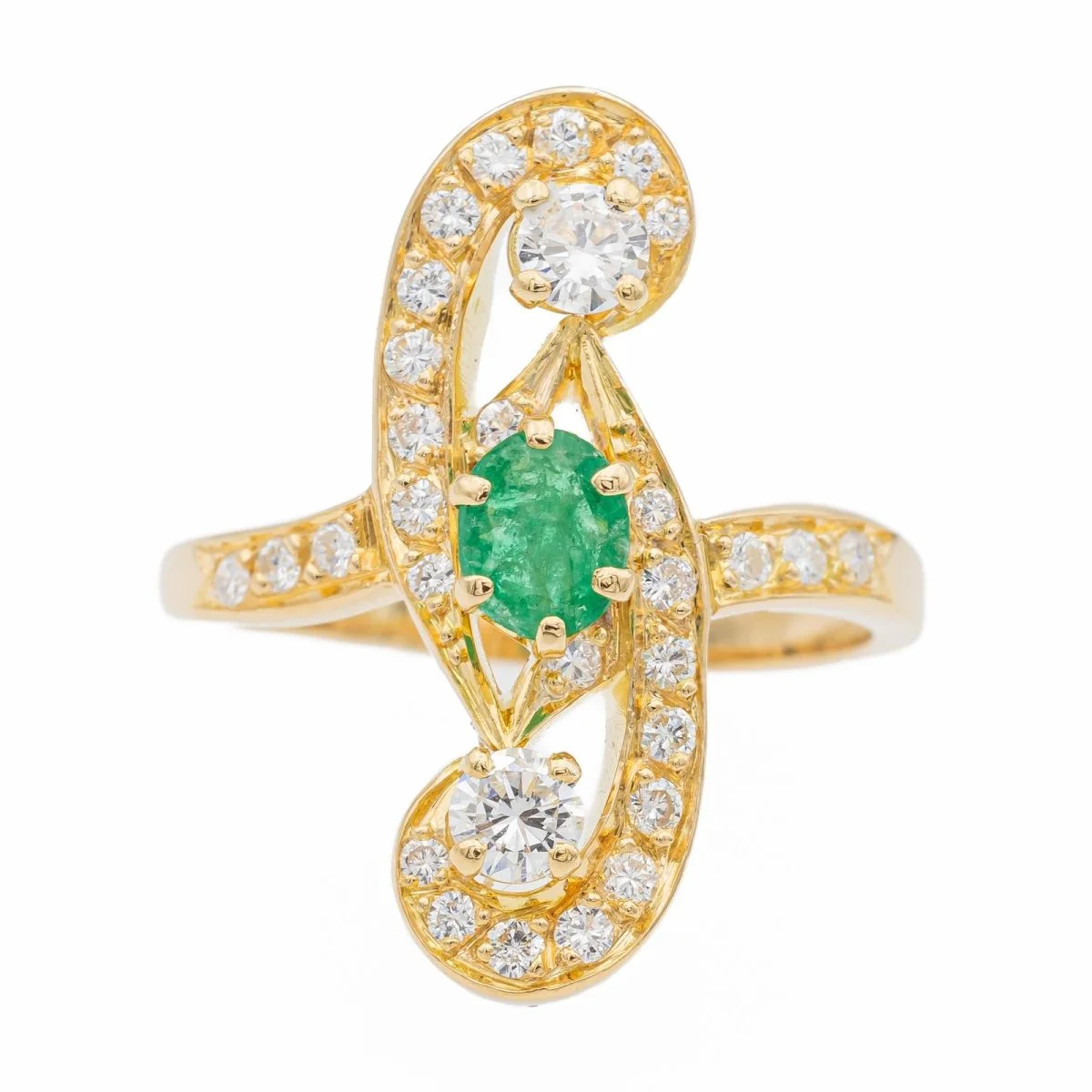 Bague Marquise en or jaune et émeraude