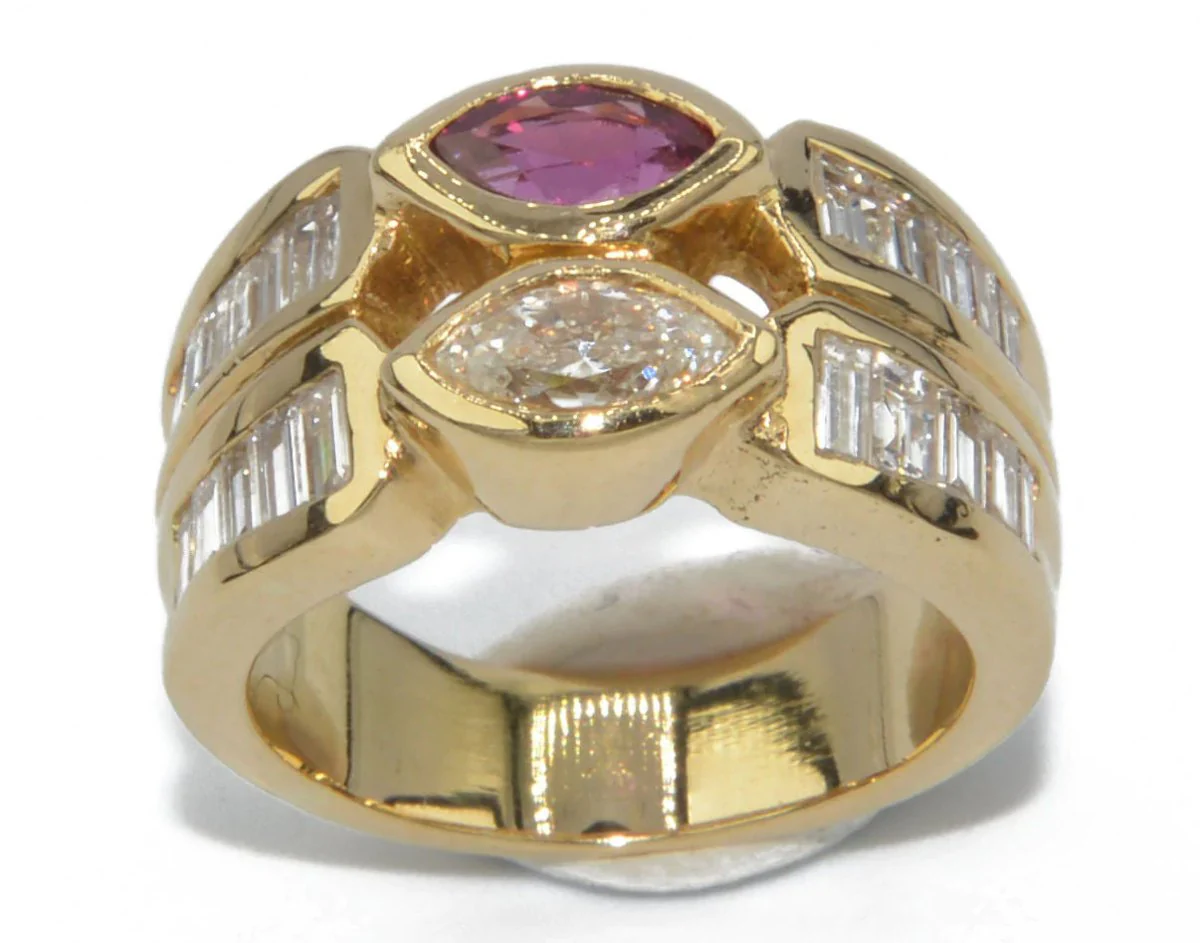 Bague or jaune en toi et moi rubis et diamant - Image 2