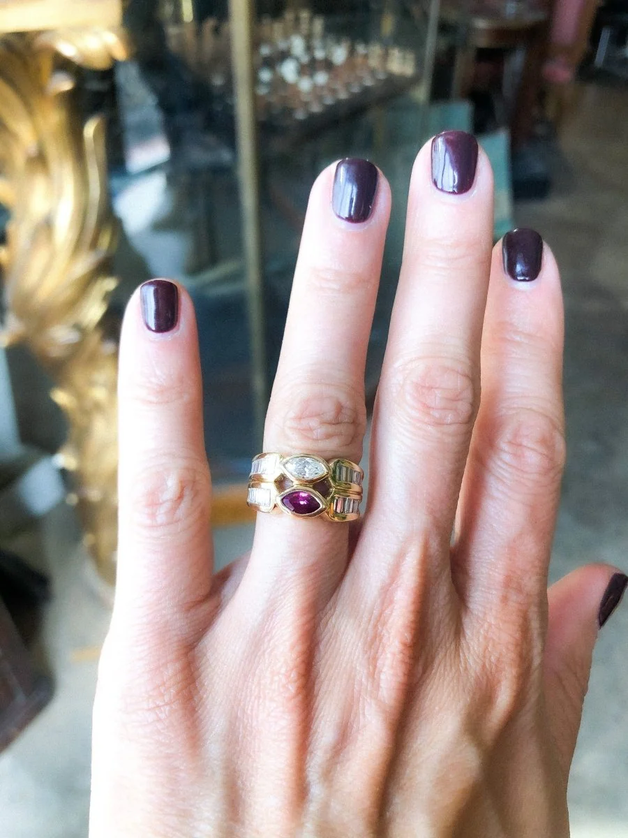 Bague or jaune en toi et moi rubis et diamant - Image 3