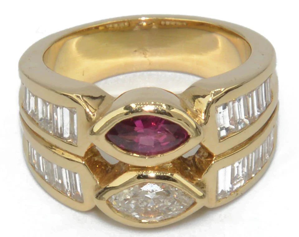 Bague or jaune en toi et moi rubis et diamant - Image 5