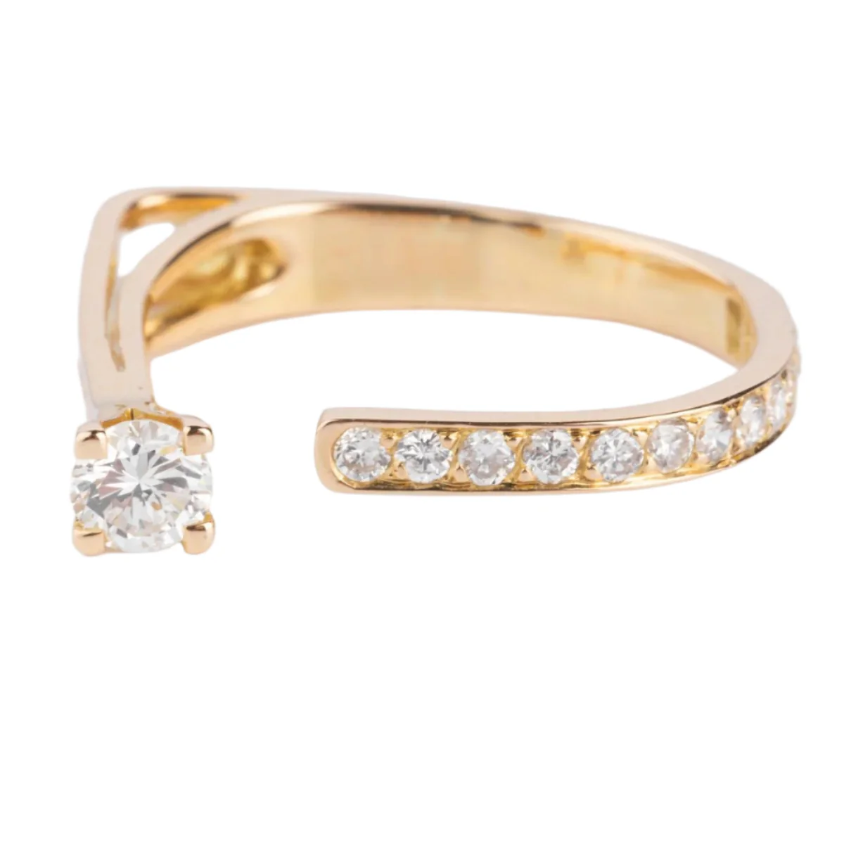 Bague ouverte or jaune et diamant design