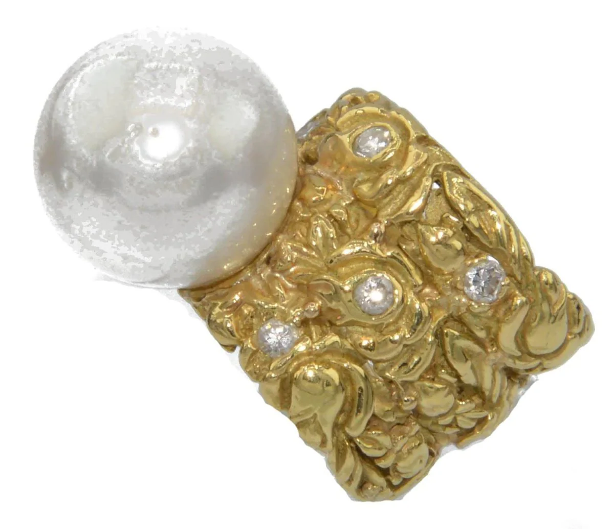 Bague or jaune et Perle - Image 2