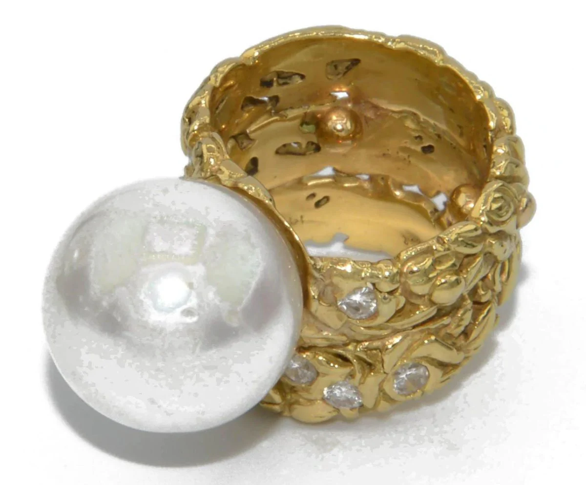 Bague or jaune et Perle - Image 3