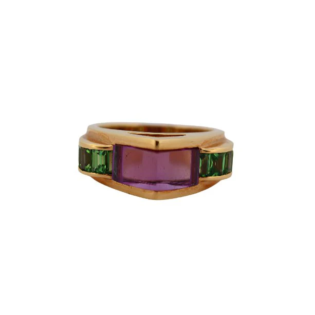 Bague or jaune et pierres semi précieuses