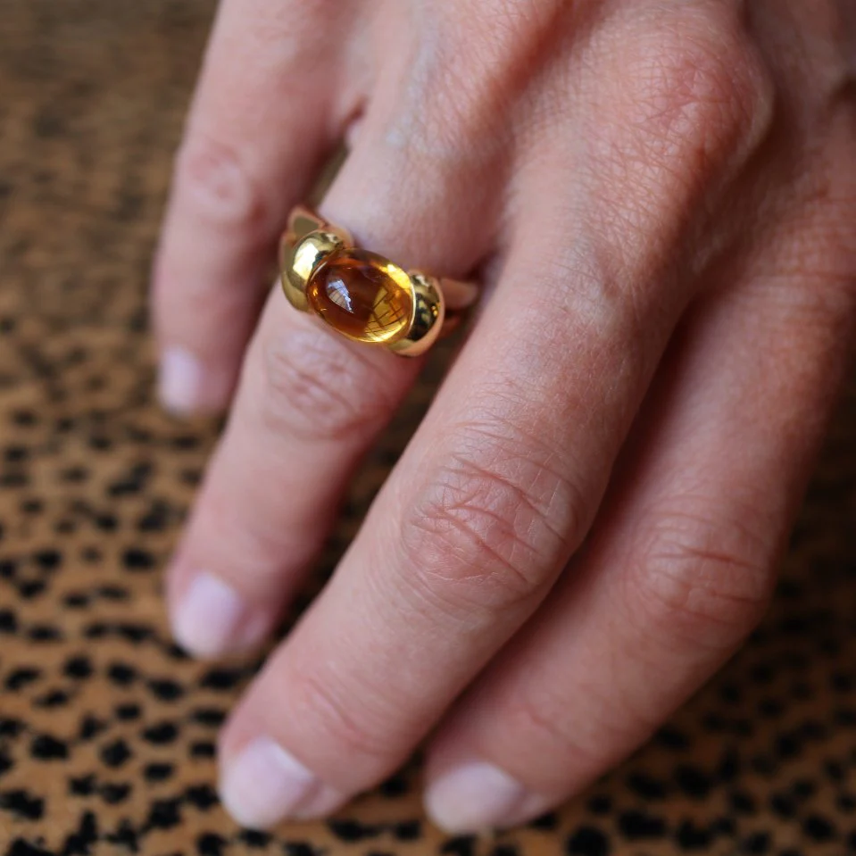 Bague Jonc or jaune et pierres semi précieuses - Image 2