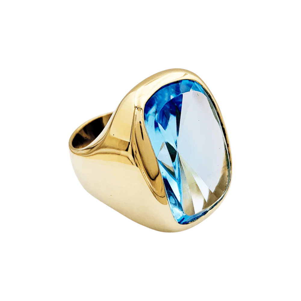 Bague Chevalière en or jaune et topaze - Image 5