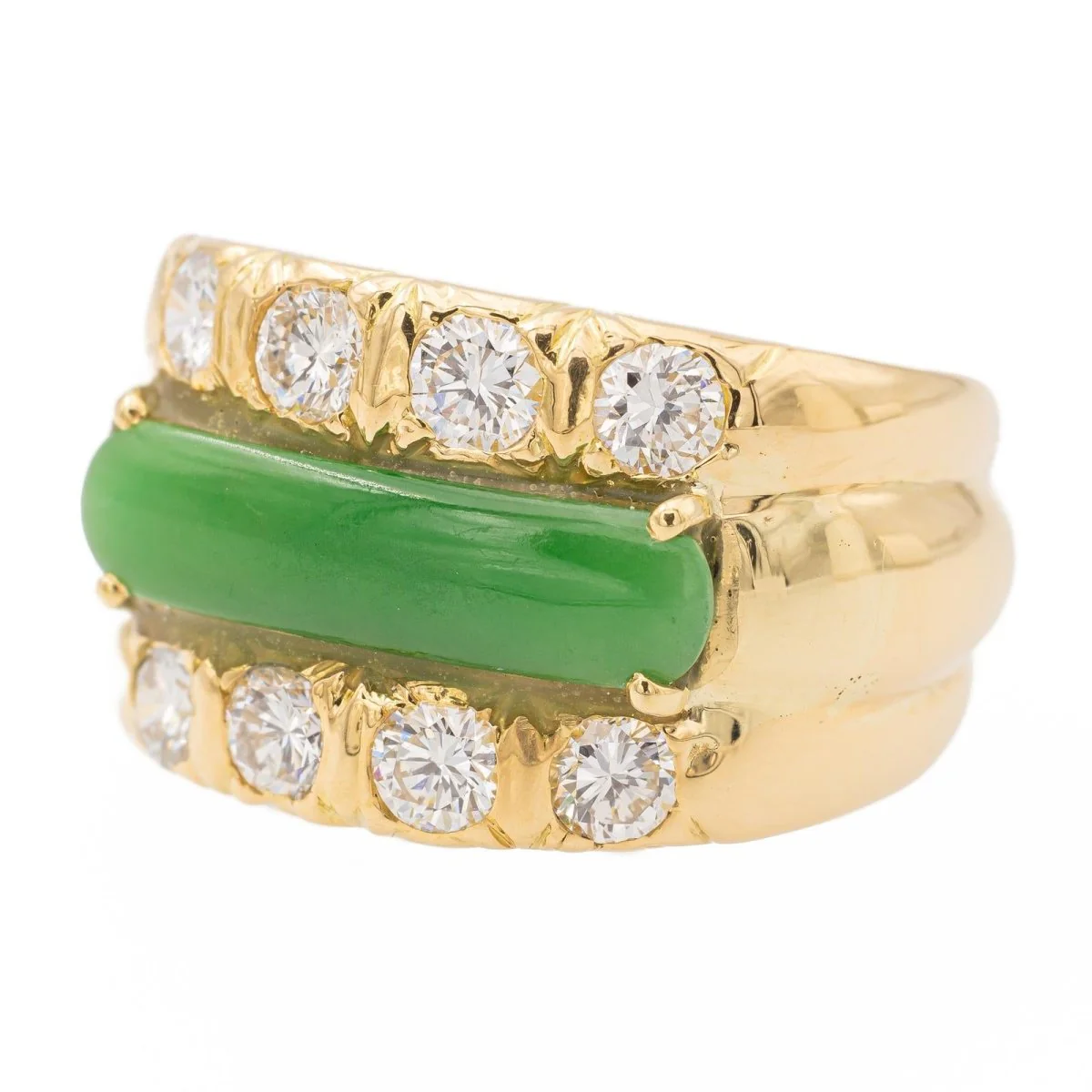 Bague en or jaune, jade et diamants - Image 2