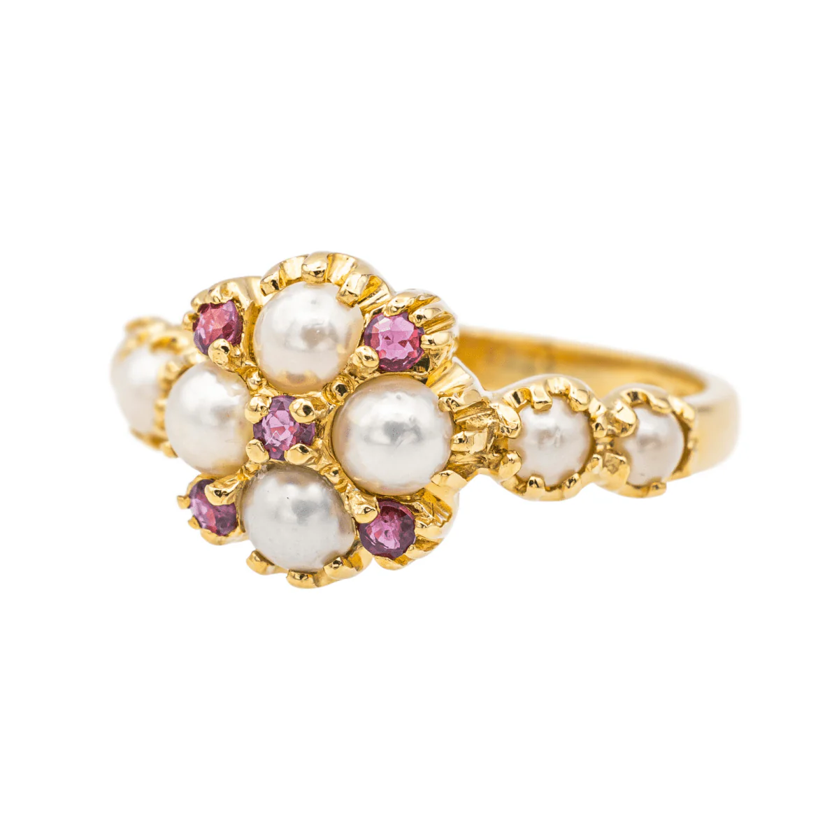 Bague en or jaune, perles et rubis - Image 3