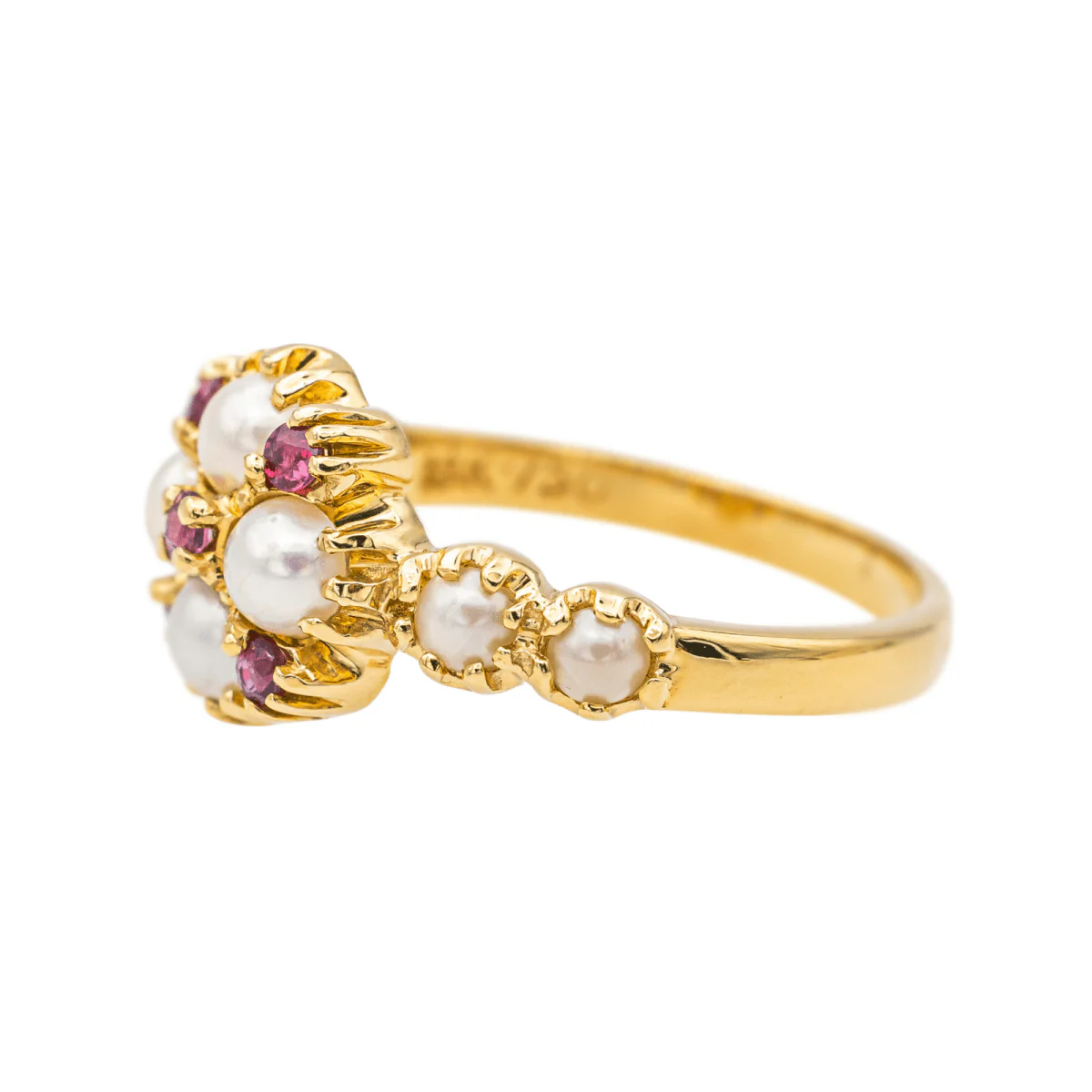 Bague en or jaune, perles et rubis - Image 4