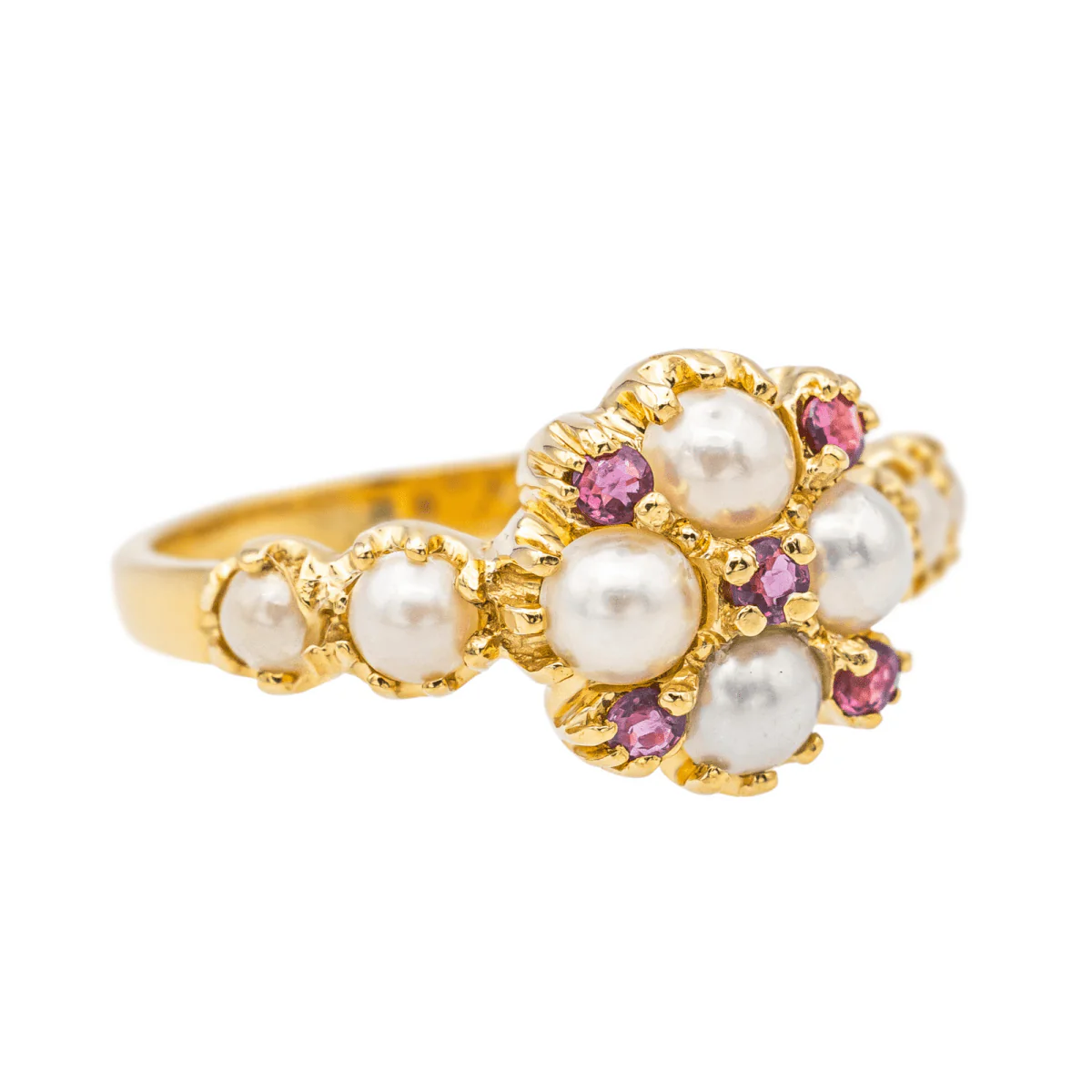 Bague en or jaune, perles et rubis - Image 6