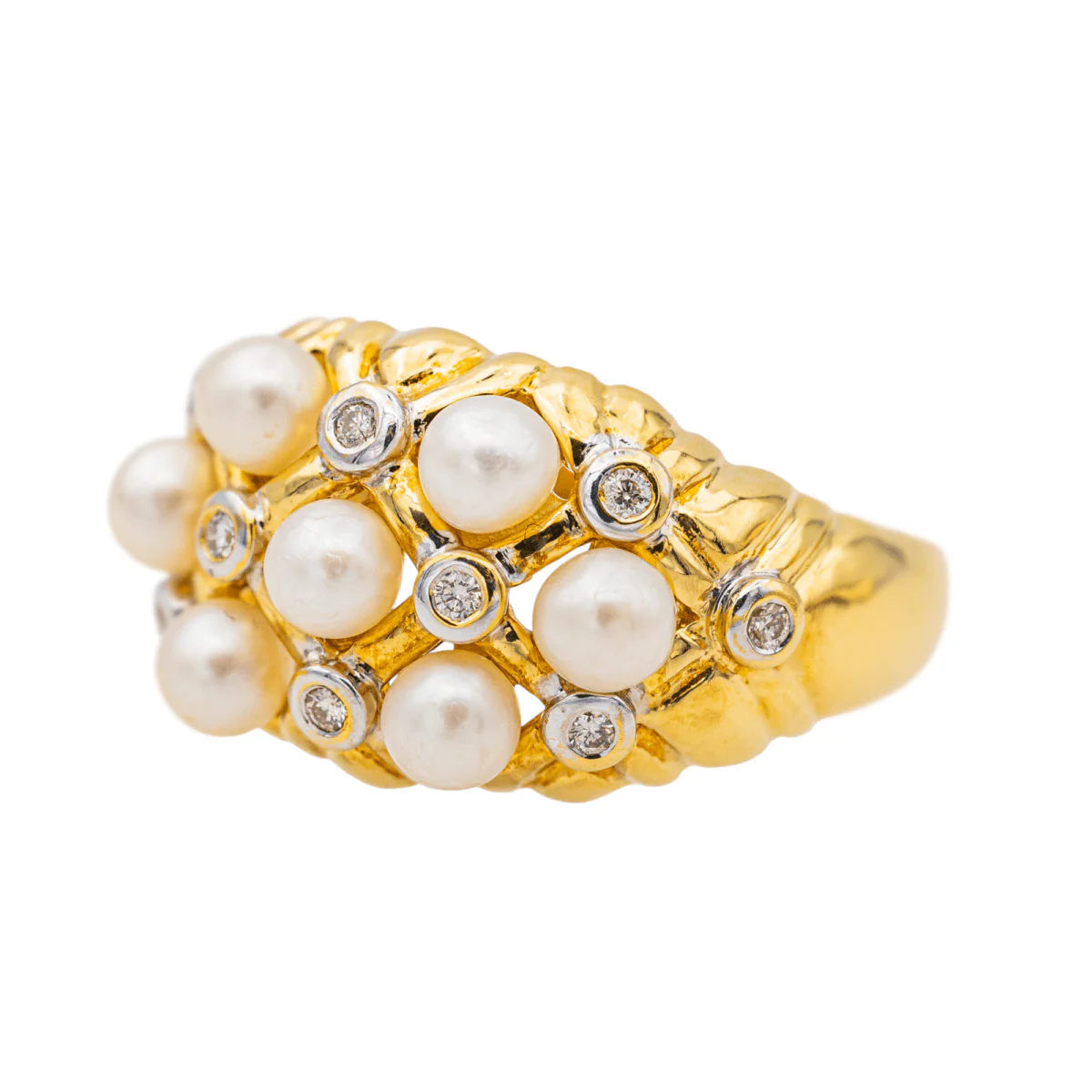 Bague Bandeau en or jaune et blanc, perle de culture et diamants - Image 3
