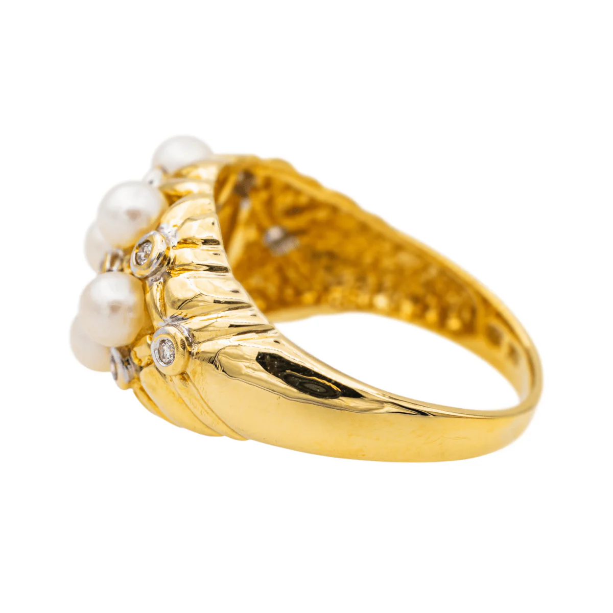 Bague Bandeau en or jaune et blanc, perle de culture et diamants - Image 4