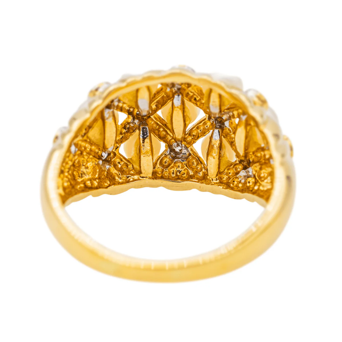 Bague Bandeau en or jaune et blanc, perle de culture et diamants - Image 5
