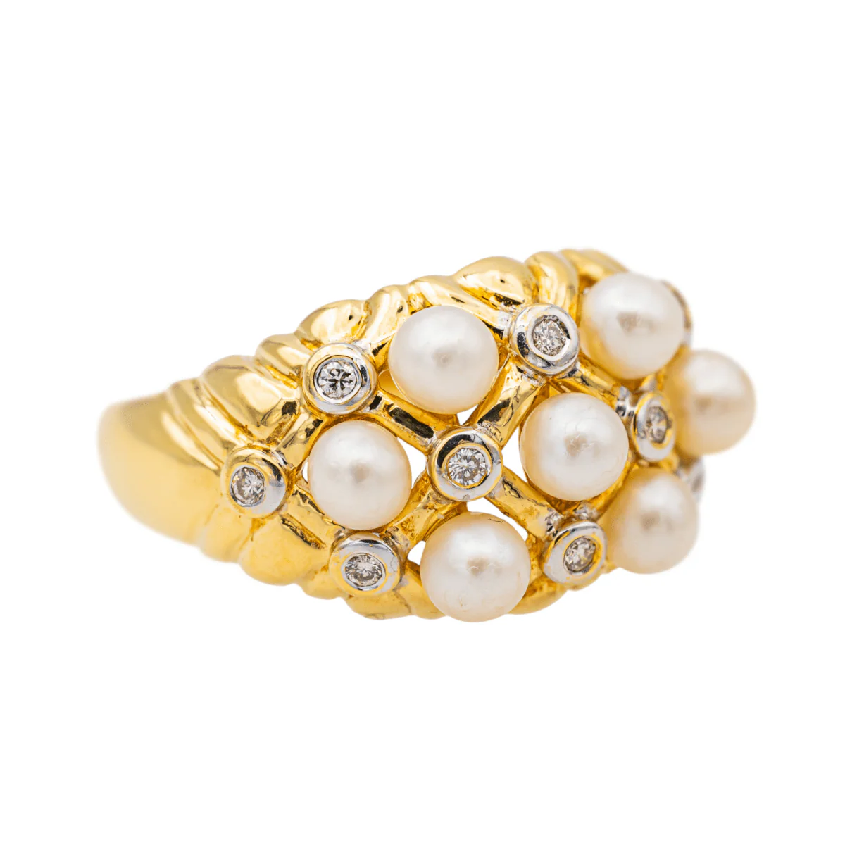 Bague Bandeau en or jaune et blanc, perle de culture et diamants - Image 6