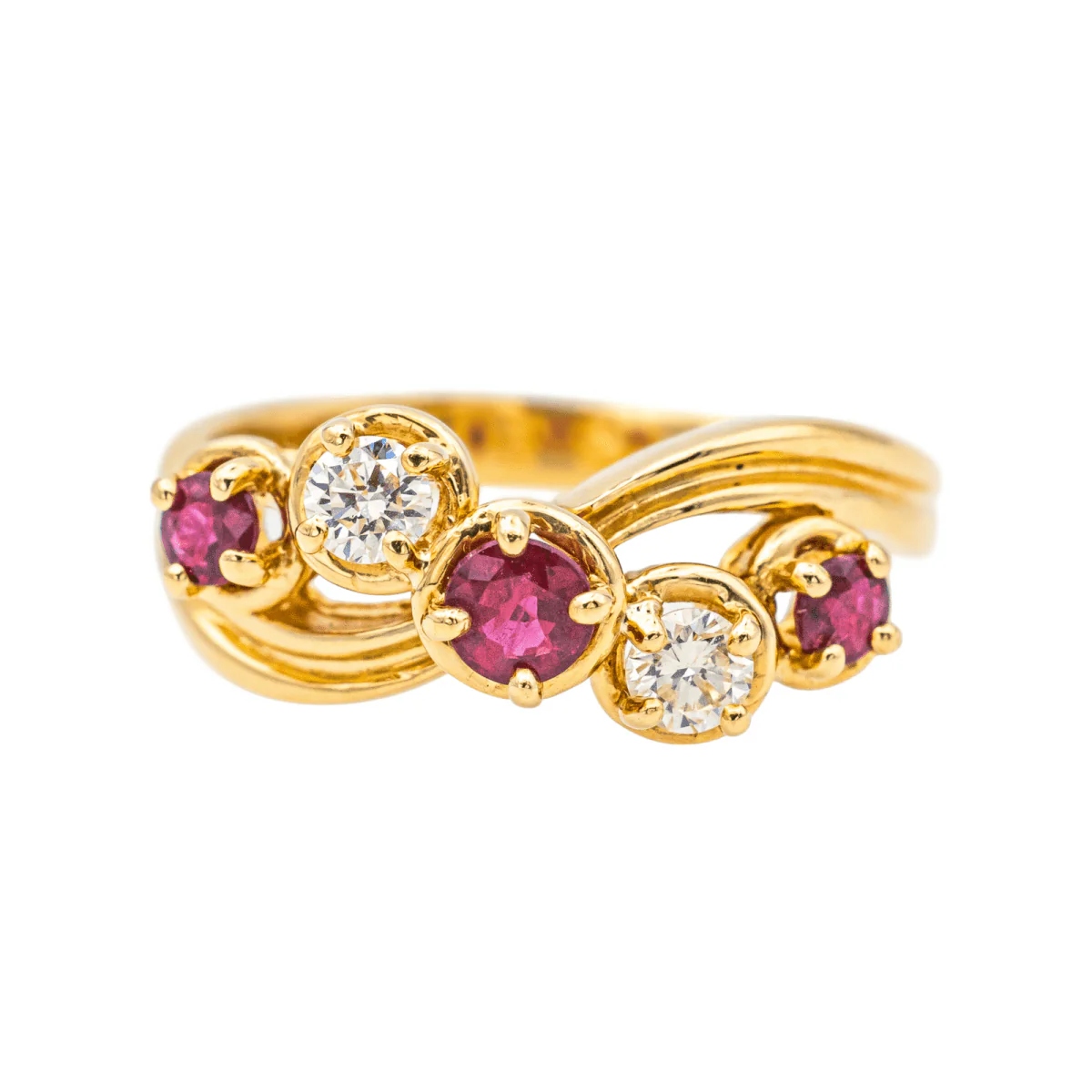 Bague Solitaire en or jaune, rubis et diamants