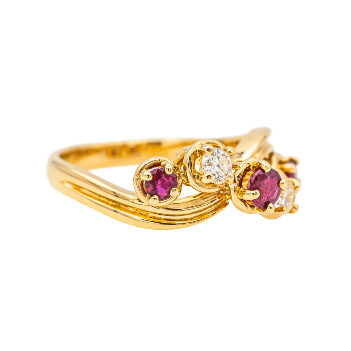 Bague Solitaire en or jaune, rubis et diamants - Image 6