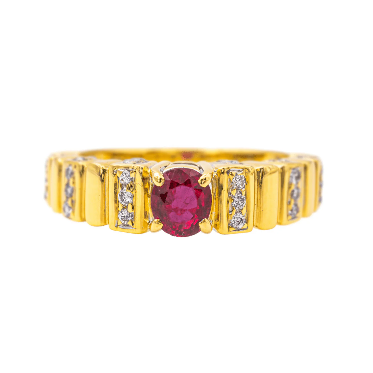 Bague Jonc en or jaune, rubis et diamants