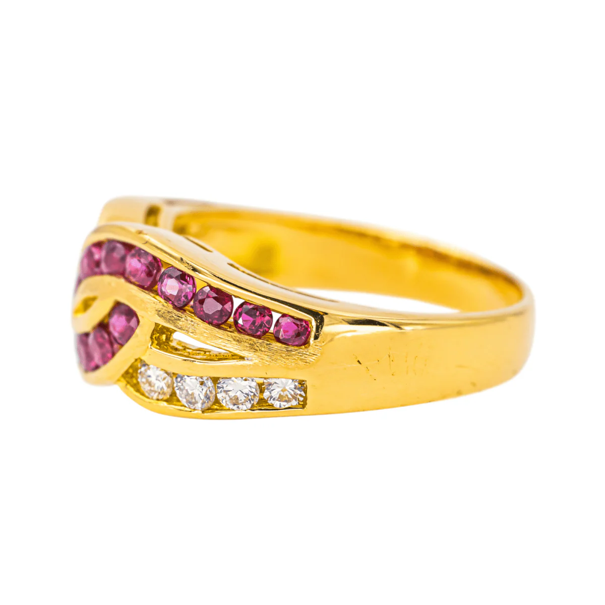 Bague Jarretière en or jaune, rubis et diamants - Image 4