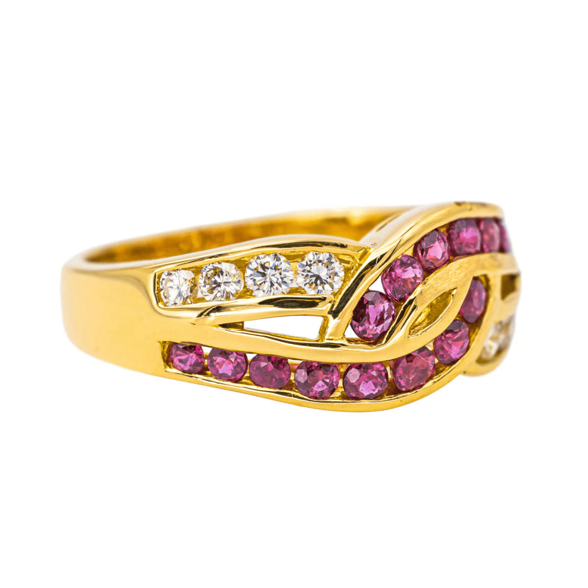 Bague Jarretière en or jaune, rubis et diamants - Image 6