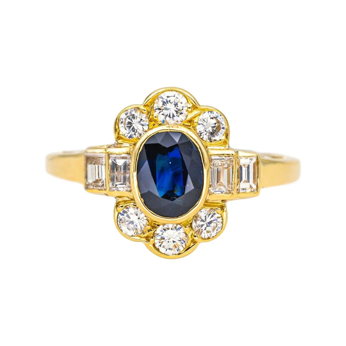 Bague Entourage en or jaune, saphir et diamants