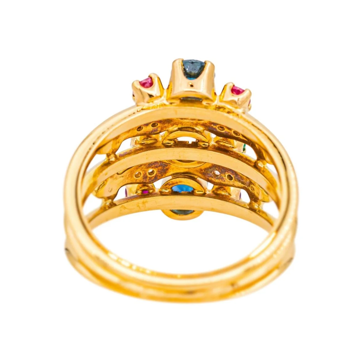 Bague Cocktail en or jaune, saphir, rubis, émeraudes et diamants - Image 5