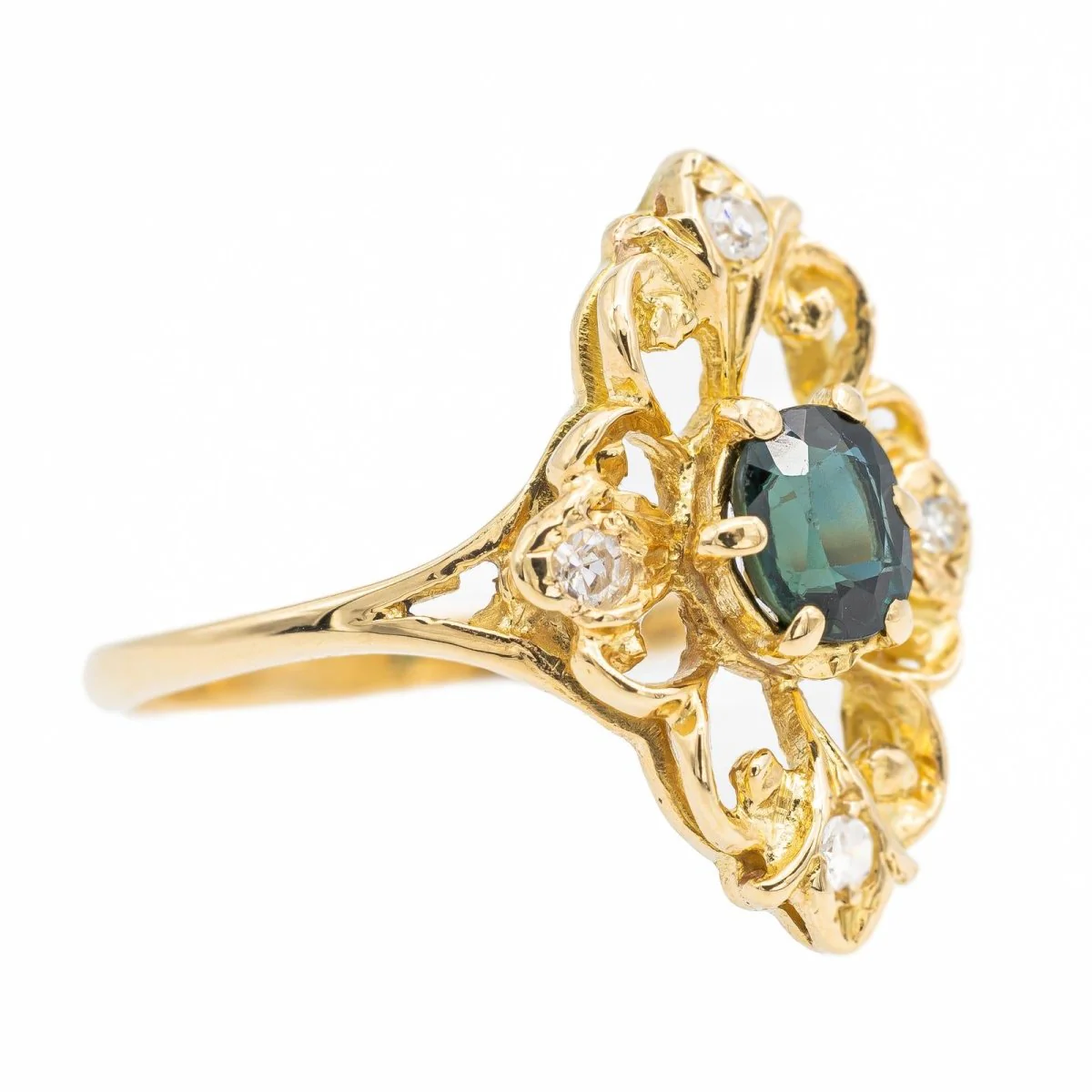 Bague Marquise en or jaune et saphir - Image 7