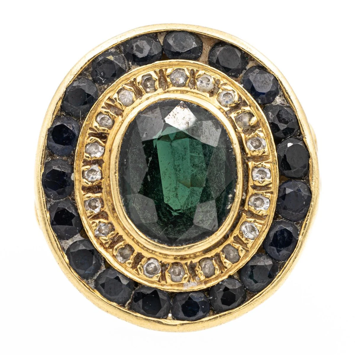 Bague en or jaune, saphir et diamants