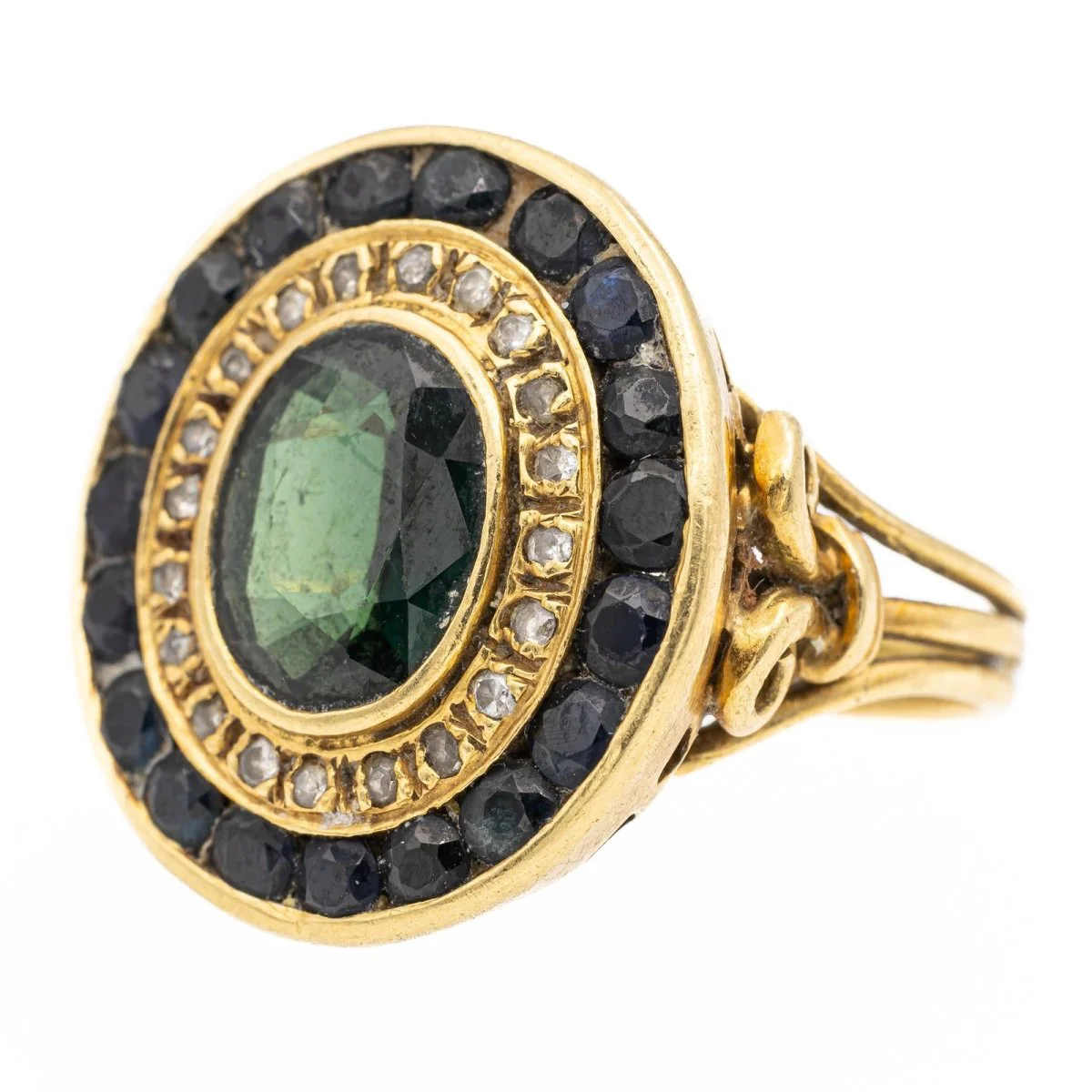 Bague en or jaune, saphir et diamants - Image 3