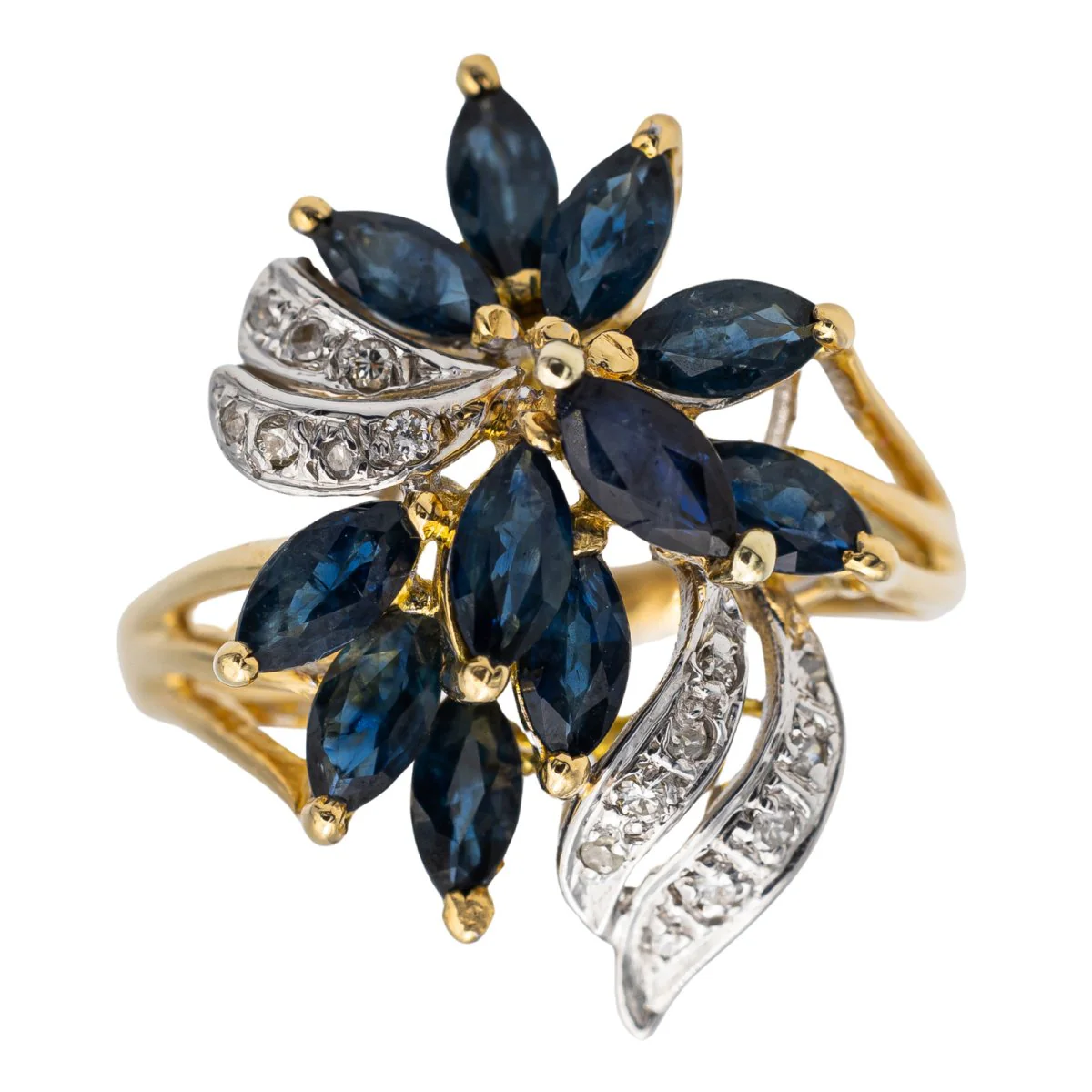 Bague Fleur en or jaune et saphir - Image 8